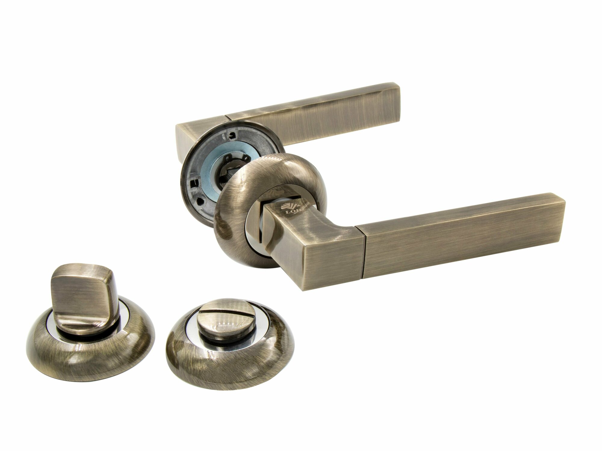 фото Ручки дверные (2 шт) межкомнатные Loid 220 AB + завертка круглая AB античная бронза