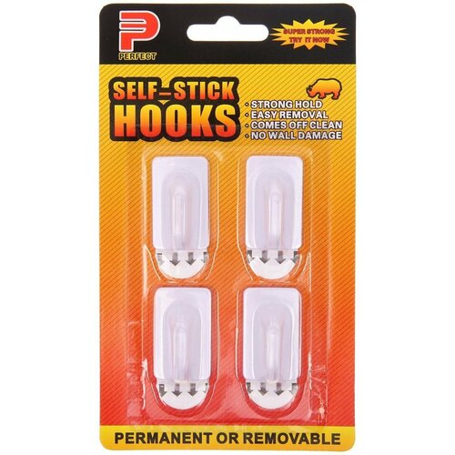 Крючки самоклеящиеся с системой бесследного удаления, 4 шт, белый