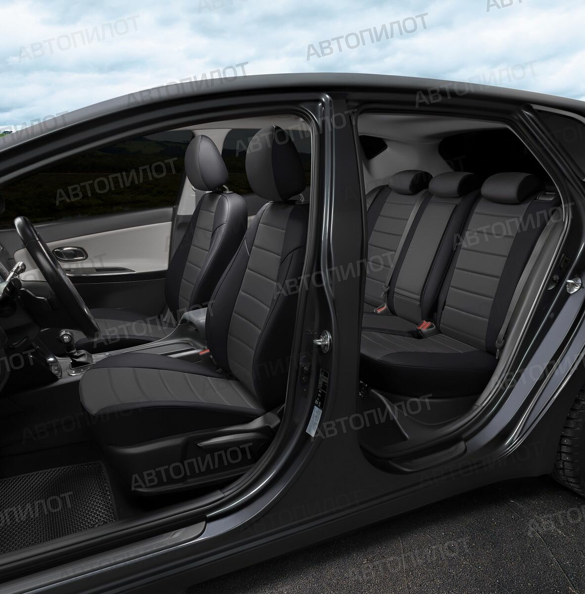 Комплект чехлов Автопилот Алькантара Chevrolet Cobalt с 11г. / Ravon R4 16г. Черный + Темно-серый