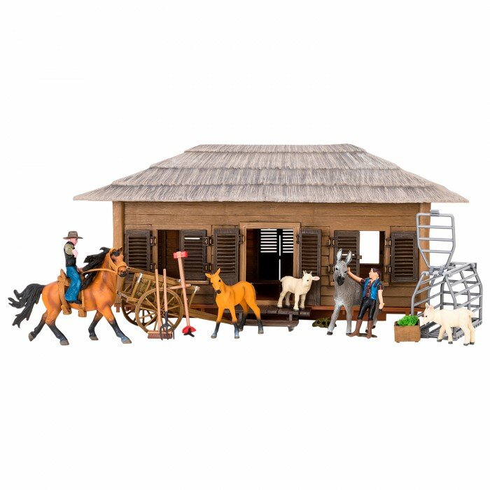 Набор фигурок животных На ферме (лошади, козы, ослик, фермеры и инвентарь)