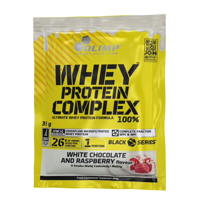 Протеин сывороточный, Olimp, Whey Protein Complex 100%, 35 г, Белый шоколад-Малина