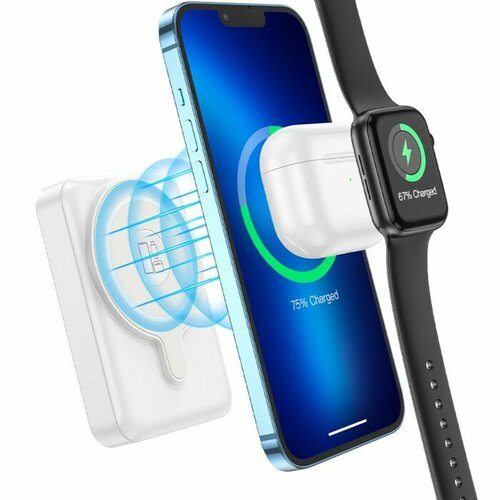 Внешний аккумулятор Hoco Q11 10000 мАч Type-C 2 A беспроводная зарядка белый 4137₽