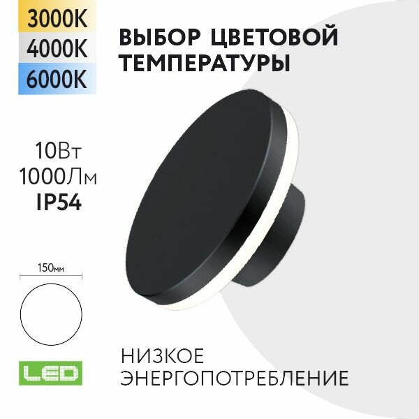 Уличный настенный светильник Foton Lighting 10Вт 230В Сменная температура свечения 3000К/4000К/6000К IP54 Черный металл. Экопак. Архитектурный садово-парковый светильник