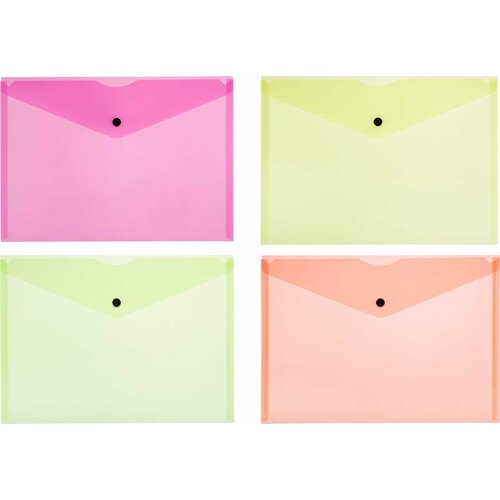Папка-конверт на кнопке Attache Neon А5 180мкм 8шт/уп оранж, жлт, салат, розов папка конверт на молнии attache neon а4 150мкм 8шт уп оранж жлт салат розов