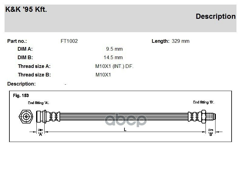 K&K FT1002 Шланг тормозной KIA Sportage (K00) 2.0 TD 10.97-.