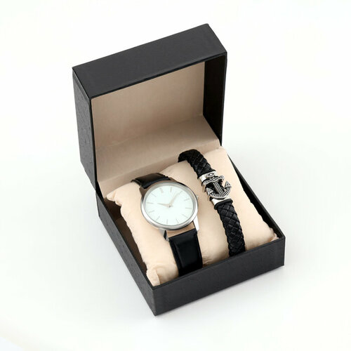 Мужской подарочный набор Якорь 2 в 1: наручные часы, браслет 10068404