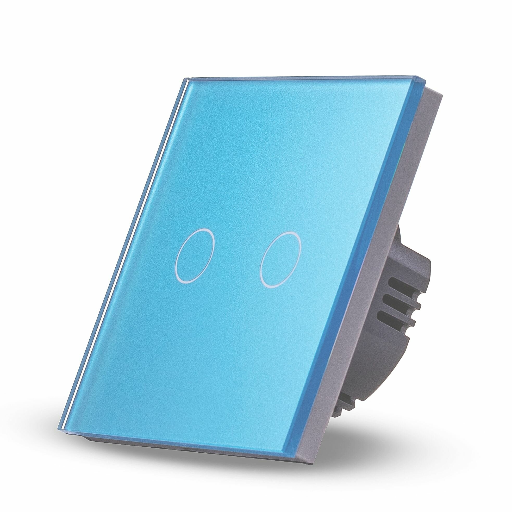 Сенсорный выключатель 2 клавиши 1 пост, (2G) стекло 86х86 мм, цвет голубой
