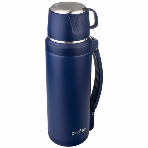 Термос PERFEO для напитков с к/п, ситечком, чашкой, ручкой, ремнем, объем 2 л, синий (PF_E1363)
