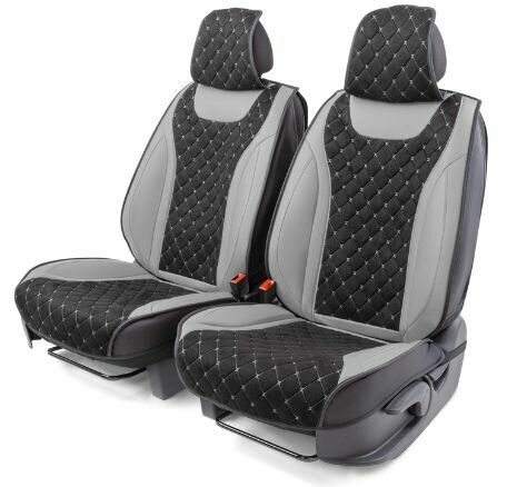Накидки на сиденье CarPerformance передние 2 предмета, алькантара + экокожа, черно-серые