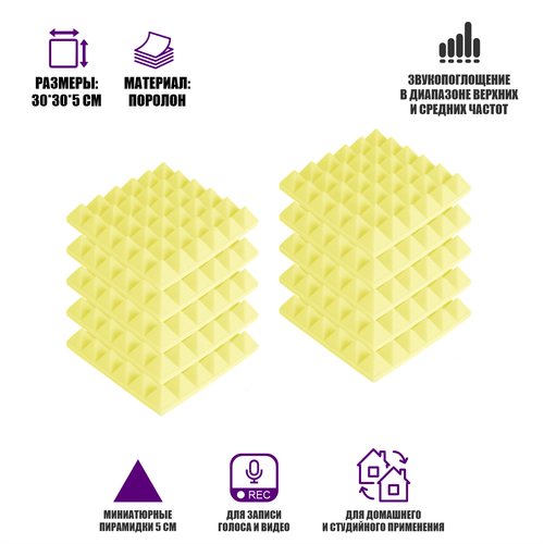 Звукоизоляция шумоизоляция для авто поролон желтый 10 шт 2125₽