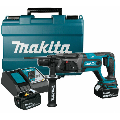 Аккумуляторный перфоратор Makita LXT DHR241RFE (18V, 2 x 3.0Ah, з/у, кейс, Li-Ion) перфоратор аккумуляторный makita hr001gm201 li ion 4 0 а·ч 40 в x2 кейс