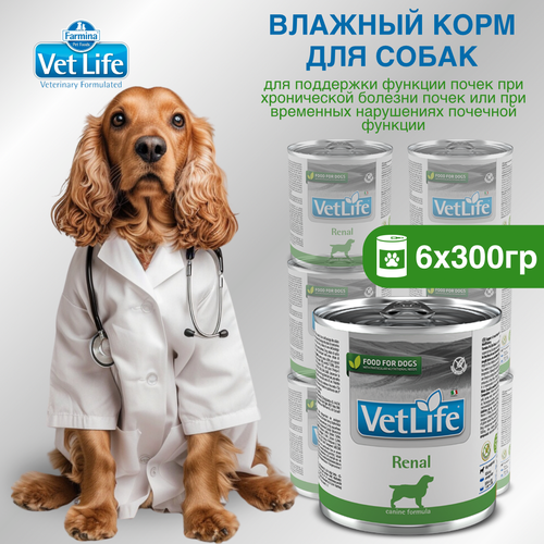 Набор. Влажный корм Farmina Vet Life Renal для собак при болезни почек, 300г, 6 шт