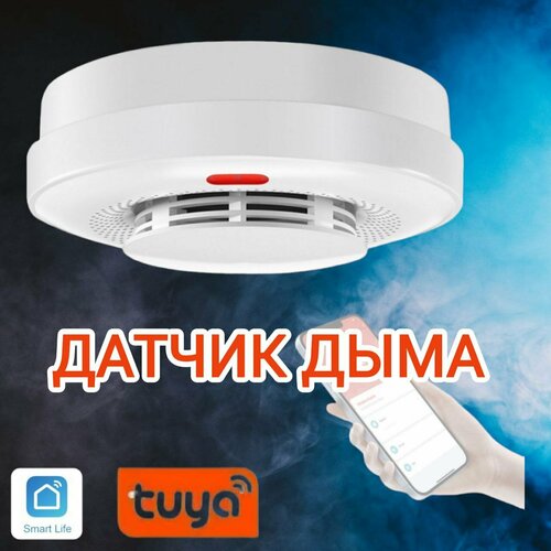 Умный беспроводной Wi-Fi датчик дыма автономный c дистанционным управлением от Tuya Smart Life пожарный извещатель белый