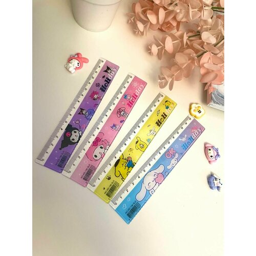 anime kawaii new hello kitty keychains cinnamoroll kuromi melody kt cat keychain action figure model toys gifts for childen Набор линеек 4 штуки My Melody Kuromi Cinnamoroll Pompurin друзья Hello Kitty