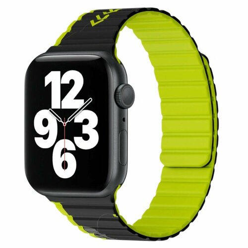 Магнитный силиконовый ремешок для часов iWatch WiWU Wi-WB010 Smart Magnetic Silicone на 42/44/45/49mm - Black+Green черный, зеленый