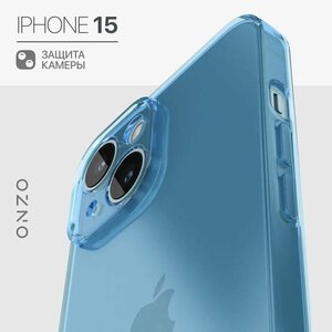 Фото Чехол для iPhone 15 / Айфон 15 защитный бампер тонкий, голубой прозрачный