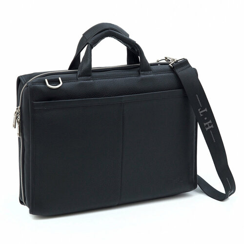 Портфель H.T. Leather 8190-1, фактура зернистая, черный портфель портативный для мужчин и женщин офисная вместительная сумка а4 с принтом рта сумка для информации тоут для деловых встреч