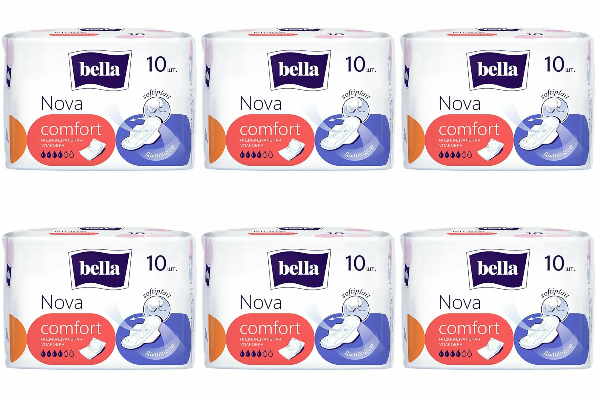 Bella, Прокладки гигиенические Nova Comfort, 10 шт/уп, 6 уп