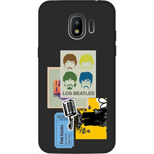 Матовый Soft Touch силиконовый чехол на Samsung Galaxy J2 (2018), Самсунг Джей 2 2018 с 3D принтом Beatles Stickers черный матовый soft touch силиконовый чехол на samsung galaxy j2 2018 самсунг джей 2 2018 с 3d принтом nirvana черный