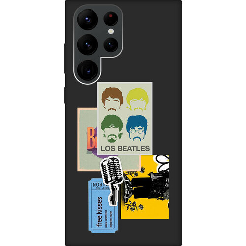 Матовый Soft Touch силиконовый чехол на Samsung Galaxy S22 Ultra, Самсунг С22 Ультра с 3D принтом Beatles Stickers черный матовый soft touch силиконовый чехол на samsung galaxy s22 самсунг с22 с 3d принтом beatles stickers черный