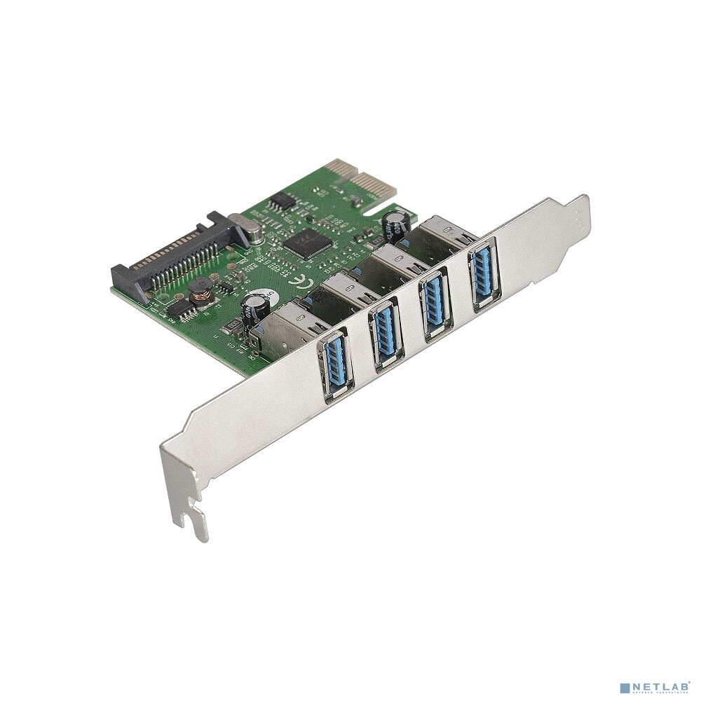 Контроллер ExeGate EXE-314 PCI-E 2.0, 4*USB3.0 ext, разъем доп. питания (OEM)