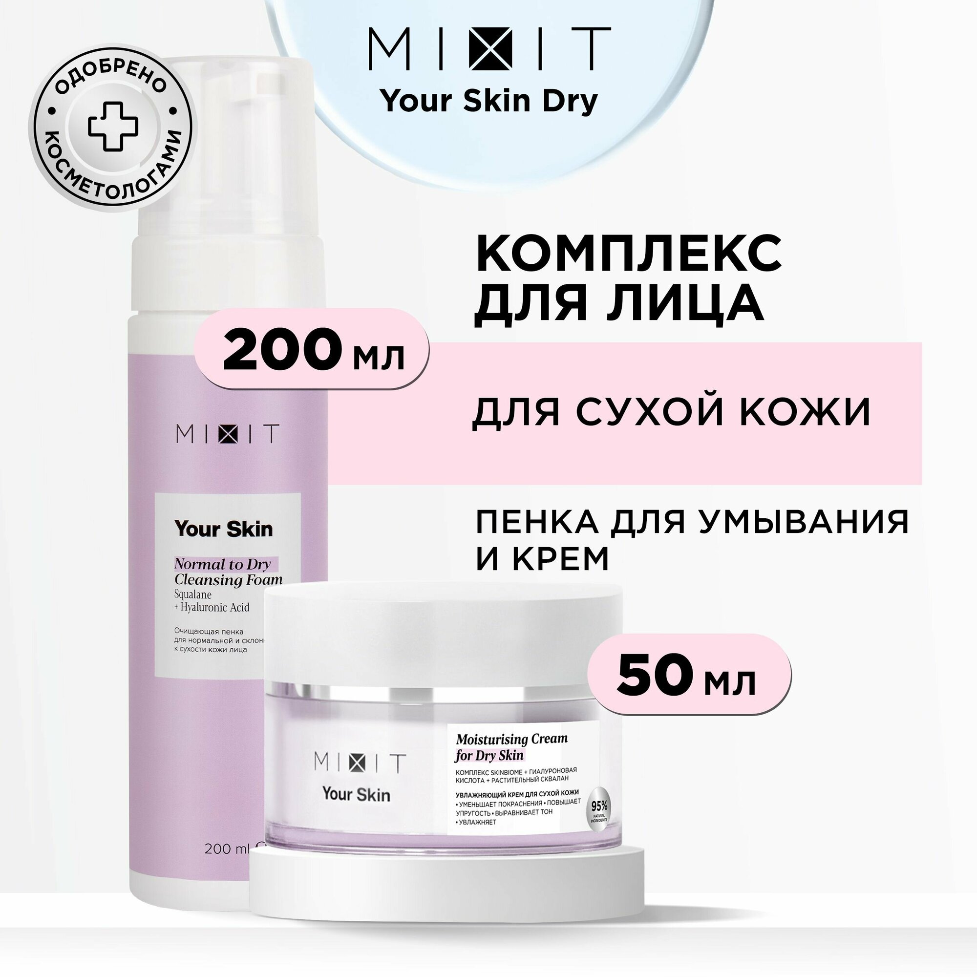 MIXIT Очищающая пенка для умывания и увлажняющий дневной крем для сухой кожи YOUR SKIN