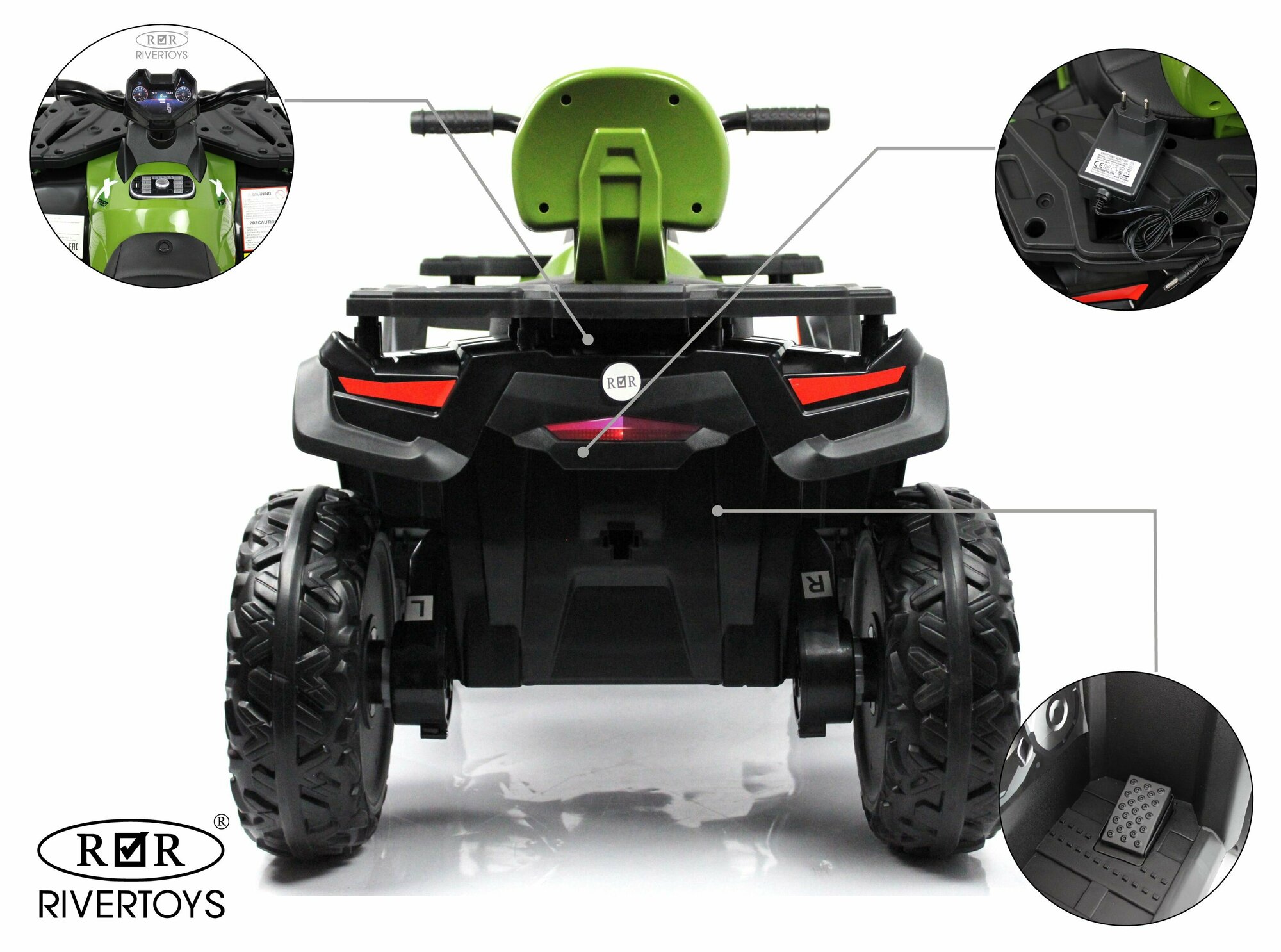 RiverToys Детский электроквадроцикл T001TT 4WD зеленый