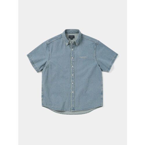 фото Рубашка thisisneverthat, washed denim s/s shirt, размер m, голубой