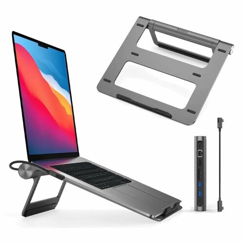 Подставка-переходник -Хаб WiWU A821CH Laptop Stand Hub 8 in 1 USB-C Docking Station -Black для Macbook