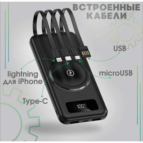Повербанк 20000 мАч Power Bank 20000 mAh Внешний аккумулятор со встроенными кабелями 199000₽