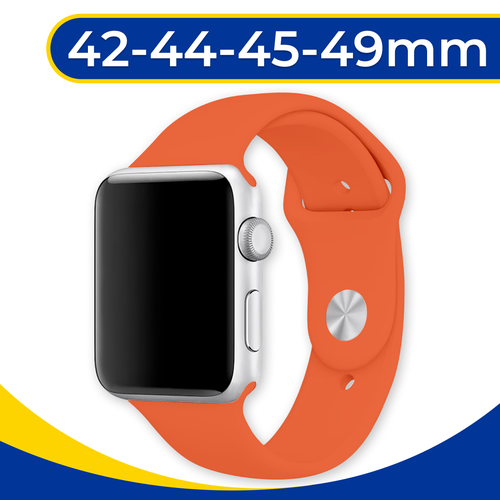 умные часы apple watch series 9 45mm pink s m mr9g3ll a Силиконовый ремешок на Apple Watch 1-9, SE, Ultra 42, 44, 45, 49 мм / Спортивный браслет на смарт часы Эпл Вотч 1-9, СЕ, Ультра / Papaya