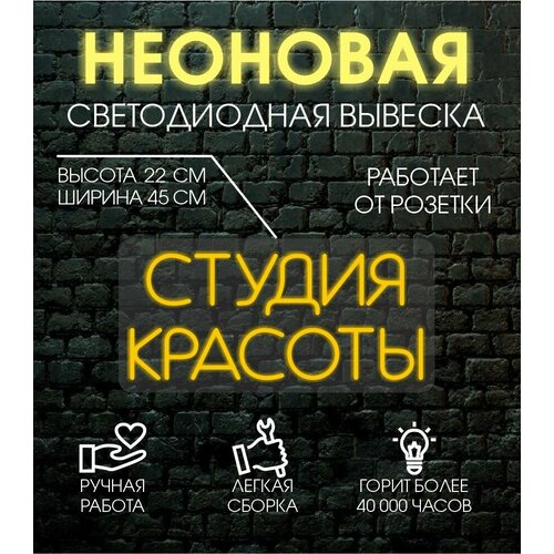 Неоновая вывеска, декоративный светильник студия красоты 45х22 см