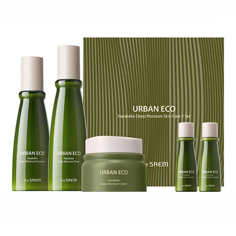 The Saem Набор Тонер, эмульсия, крем Urban Eco Harakeke Deep Moisture Skin Care 3 Set, 150мл/130мл/30мл/30мл/50мл