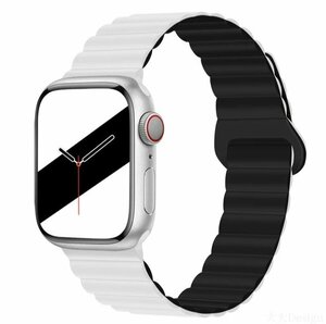 Магнитный спортивный силиконовый ремешок для умных смарт часов Apple Watch 42/44/45/49 mm series 1-9 , белый-черный