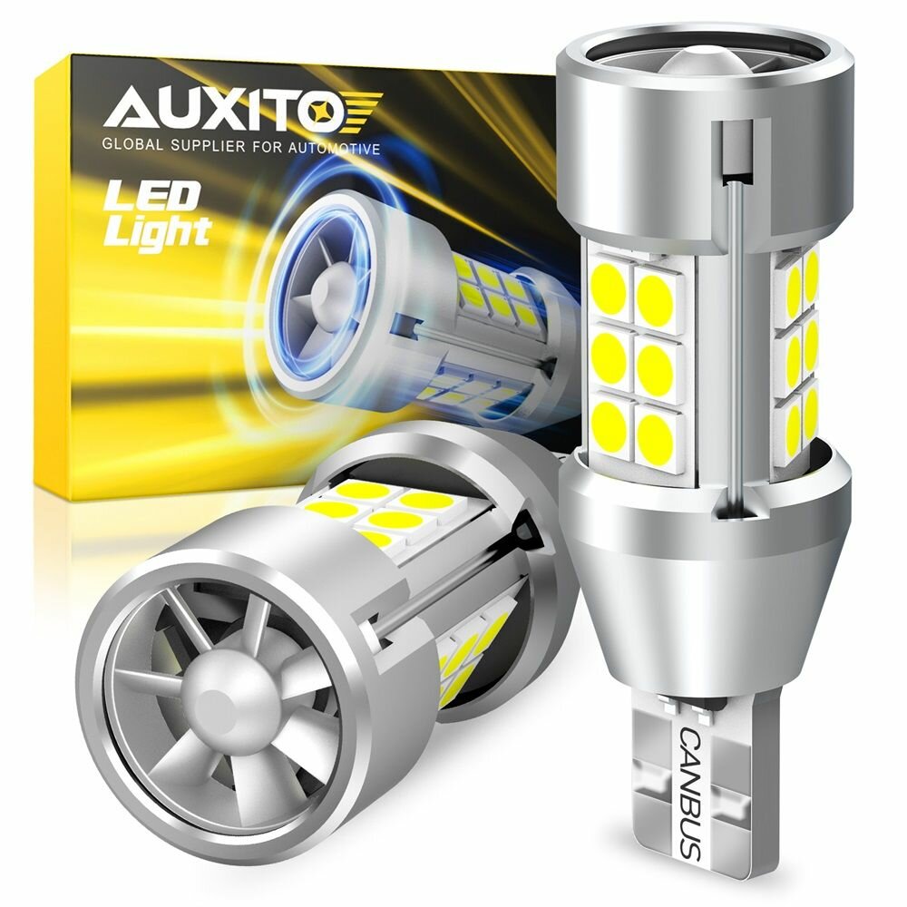 Светодиодная автомобильная LED лампа Auxito цоколь T15 (W16W) 16Вт/лампа. Цвет свечения: белый. (2 шт) яркие задний ход.