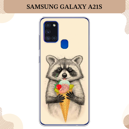 Силиконовый чехол Енот с мороженым на Samsung Galaxy A21s / Самсунг Галакси А21s пластиковый чехол енот с мороженым на samsung galaxy s6 самсунг галакси с 6