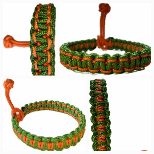 фото Славянский оберег, плетеный браслет "зеленая змейка", 1 шт., размер 8 см, размер one size, диаметр 7 см, оранжевый, зеленый sunny street