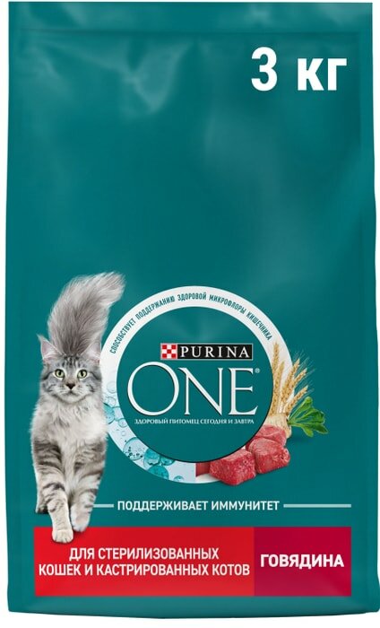 Сухой корм для кошек Purina ONE для стерилизованных с говядиной и пшеницей 3кг