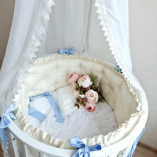 Бортики в кроватку KrisFi с каретной стежкой, для новорожденных, сатин, 120*60 см,125*65 см или овальной 125*75 см