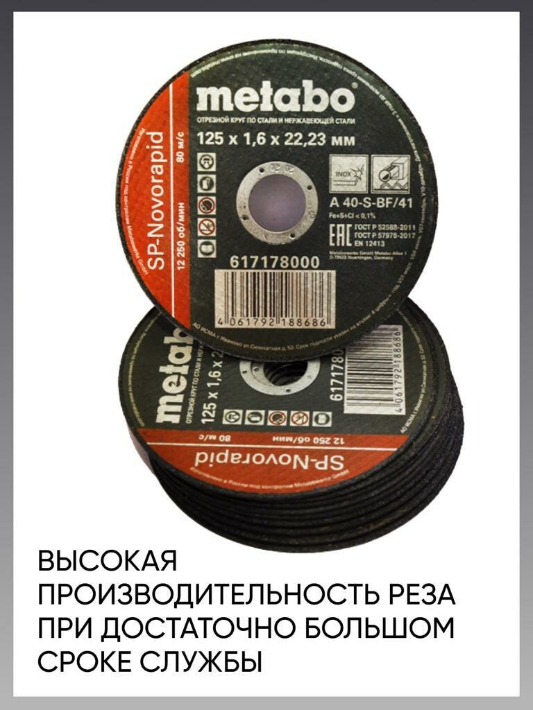Круг отрезной по металлу 125*1.6 Metabo, диск отрезной 125