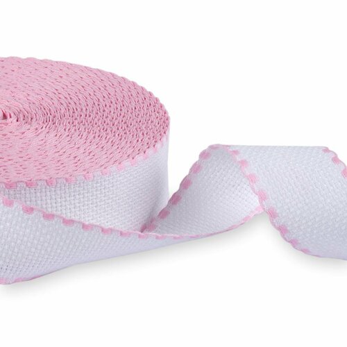Канва-лента Aida №14 - 1 м. (цвет: белый/розовый, 100% хлопок, ширина 35 мм.)
