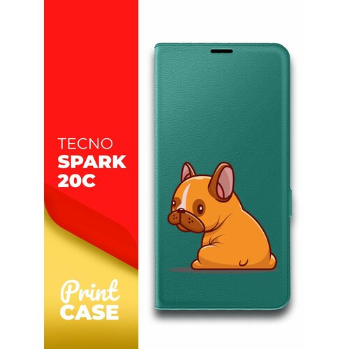 Чехол на Tecno Spark 20C (Техно Спарк 20С) зеленый опал книжка эко-кожа подставка отделением для карт и магнитами Book Case, Miuko (принт) Бульдог чехол на tecno spark 20c техно спарк 20с фиолетовый книжка эко кожа подставка отделением для карт и магнитами book case miuko принт доллар тату