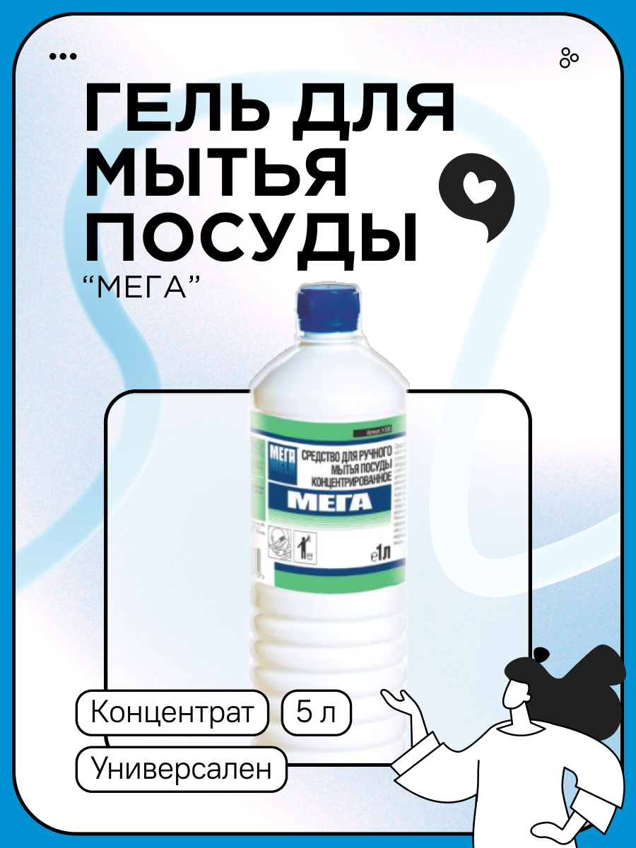 Концентрированное средство для ручного мытья посуды мега 1 л