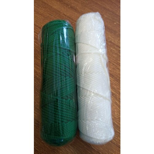 Osttex Шнур для вязания б/серд 100% полиэфир, ширина 3мм 100м/210гр, (171 белый + 49 темно зеленый) к-кт 2шт