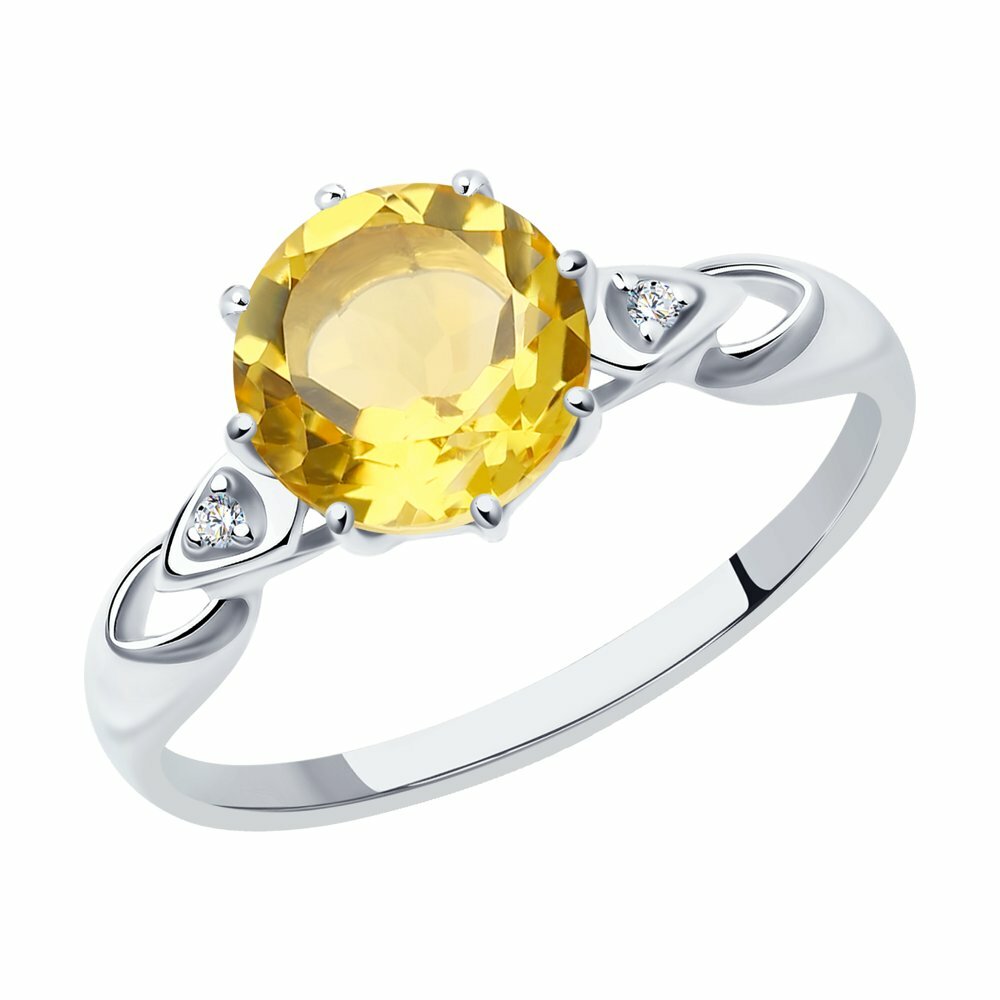 Кольцо Diamant online, серебро, 925 проба, цитрин, фианит