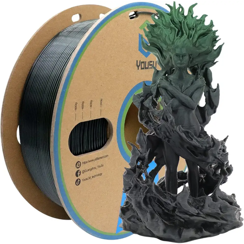 Пластик для 3D принтера, Silk PLA, 1.75mm 1kg, цвет черный с зеленым sunlu pla carbon fiber 2roll 1kg roll 1 75mm 3d printing filament suitable all fdm 3d printers environmentally biodegradable