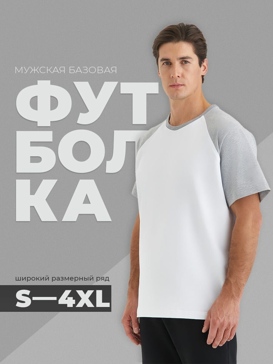 Футболка Smlxlwear Мужская реглан , белый,серый, S/M/L/XL/2XL/3XL/4XL