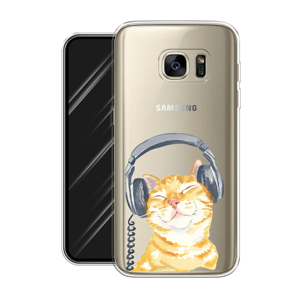 Силиконовый чехол на Samsung Galaxy S7 edge / Самсунг Галакси S7 edge "Кот меломан", прозрачный