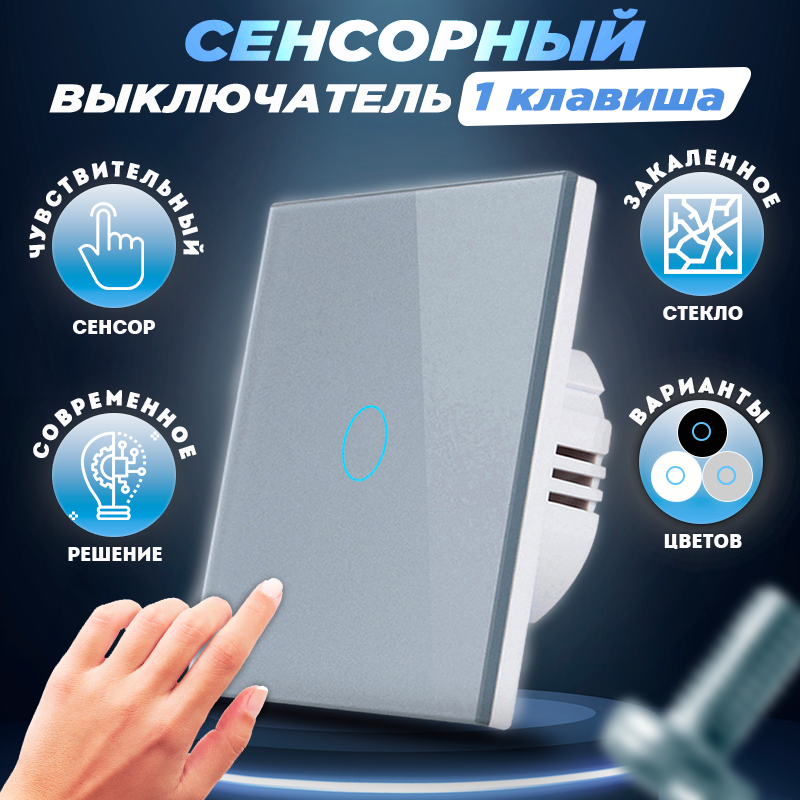 фото Сенсорный выключатель на 1 клавишу Серый