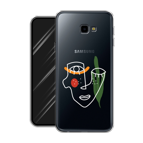 Силиконовый чехол на Samsung Galaxy J4 Plus 2018 / Самсунг Галакси J4 Плюс 2018 Минималистичный принт белый, прозрачный